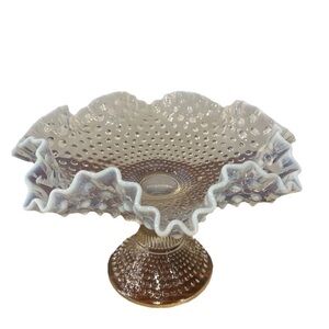 Vintage Fenton Hobnail Bowl Dish Footed French Opalescent 389 Rare MCM